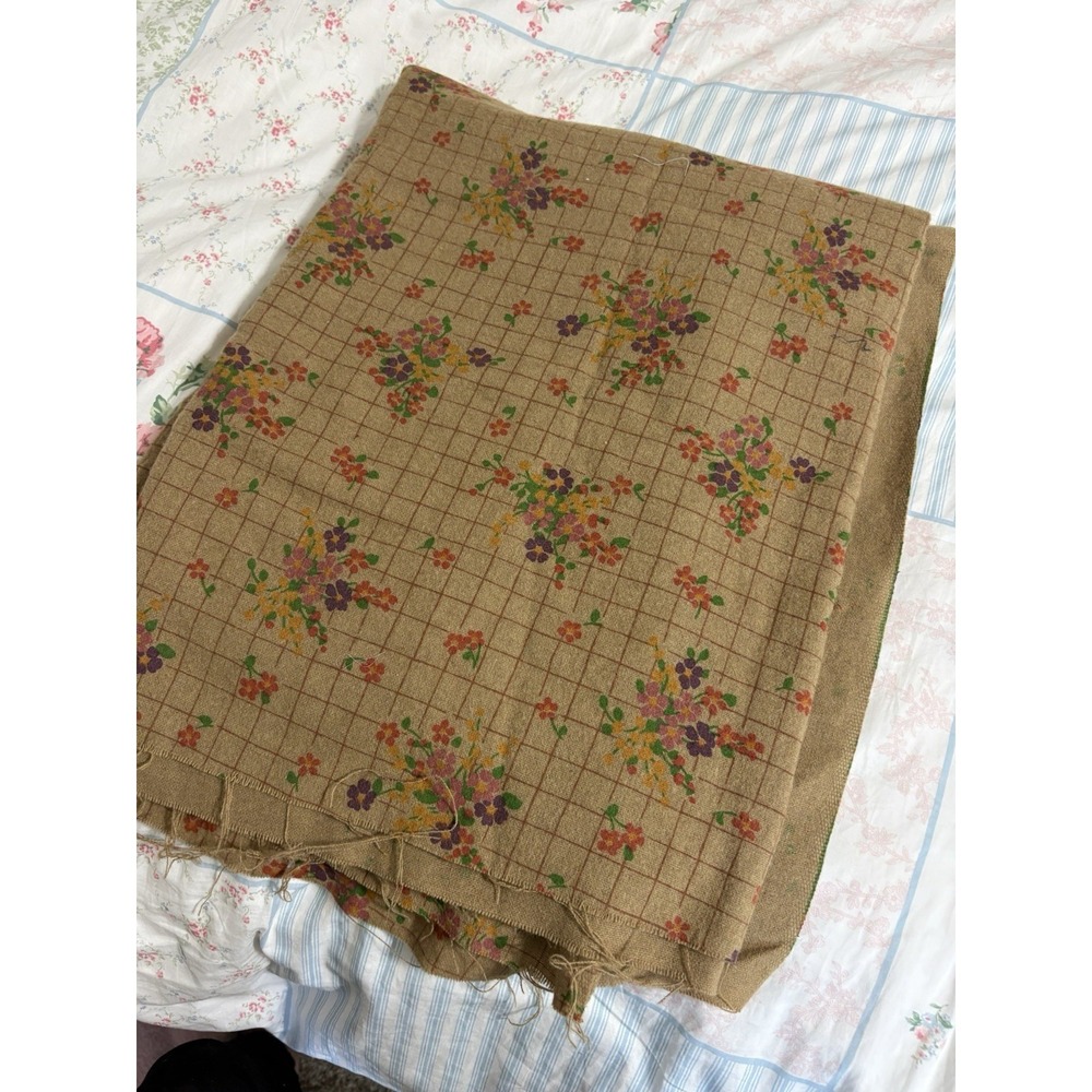 Vintage Flour Sack Fabric Dark Beige/ Brown Floral MCM Cottage Flowers Cotton